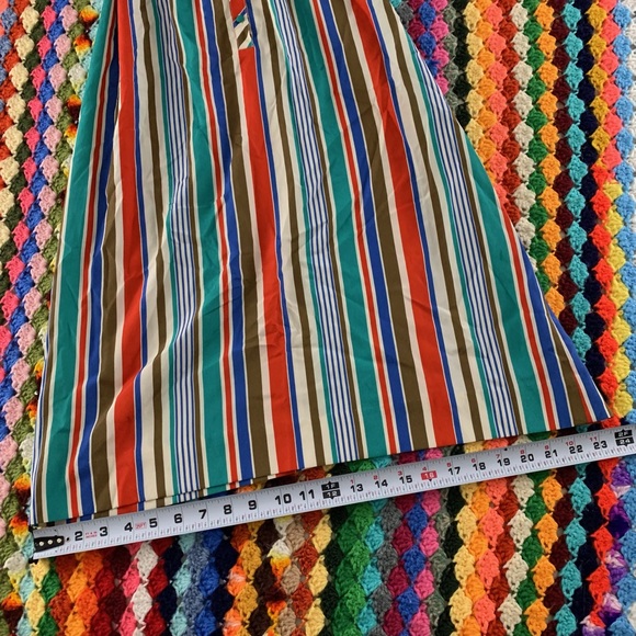 Vintage 80s Leslie Fay Rainbow Vertical Stripe Button Shirtdress Below K… - Picture 4 of 13